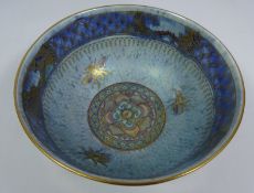 Wedgwood Daisy Makeig Jones lustre bowl with gilded Chinese and insect decoration, H7.5cms x D16.