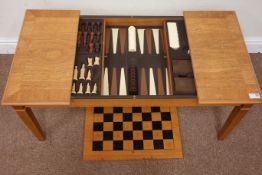 Mid to late 20th century teak rectangular games/coffee table, 98cm x 50cm,