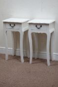 Pair white painted French style side tables with drawer, W36cm,