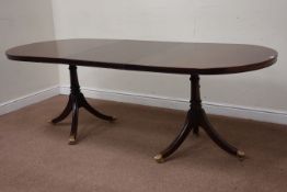 Regency style reproduction mahogany twin pedestal dining table with leaf (91cm x 184cm - 246cm