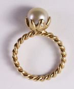 Pandora rope twist 14ct gold ring set with a pearl stamped ALE 585 Condition Report