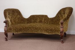 Victorian walnut framed double ended settee, serpentine seat, carved scroll arms,