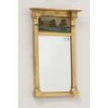 19th century gilt framed pier glass mirror painted glass panel and a Georgian walnut and gilt
