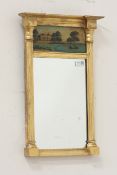 19th century gilt framed pier glass mirror painted glass panel and a Georgian walnut and gilt