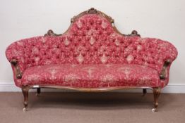 Victorian walnut framed sofa, carved scroll detail, serpentine seat,