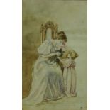 Woman Receiving Flowers from a Girl, watercolour monogrammed and dated 1903,
