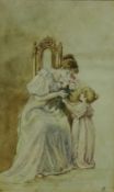 Woman Receiving Flowers from a Girl, watercolour monogrammed and dated 1903,