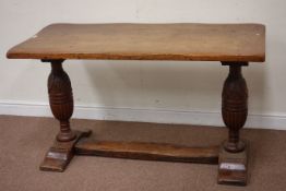 Victorian oak refectory table carved end supports with floor stretcher, W138cm, D60cm,