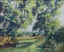 'Country Walk Suffolk', mid 20th century oil on canvas board unsigned,