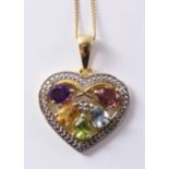 Heart shaped pendant set with amethyst, garnet, citrine,