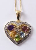 Heart shaped pendant set with amethyst, garnet, citrine,