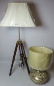 Table lamp with tripod stand and another table lamp,