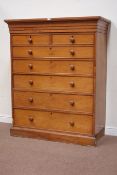 Victorian satin walnut chest, two short five long graduating drawers, W126cm, H154cm,