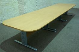 Oak finish three sectional boardroom table,