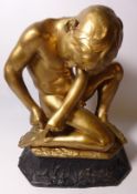 Plaster sculpture of a seated boy H43cm Condition Report <a href='//www.