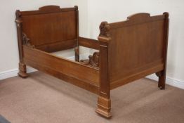 19th century French panelled oak single bedstead with carved scroll detail,