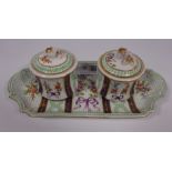 19th/ early 20th Century continental hand painted porcelain encrier/ ink well,