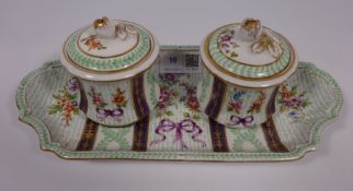 19th/ early 20th Century continental hand painted porcelain encrier/ ink well,