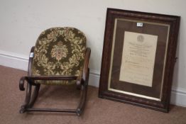 Bentwood gout stool L60cm & a Royal Humane Society citation to Police Sergeant John Horn 1913 (2)