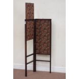 19th century mahogany folding fire screen, sliding upholstered panels,