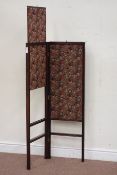 19th century mahogany folding fire screen, sliding upholstered panels,