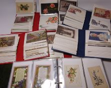 Victorian and later postcards of floral subjects in three albums,