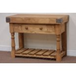 Waxed pine single drawer dresser base with 'butchers block' top, W116cm, H86cm,