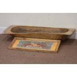 Hand hewn beech dough trough and a 'Conserves Alimentaires Soupe Paysanne' sign Condition