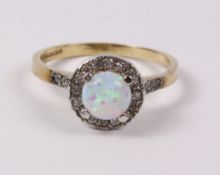 Opal halo cluster gold ring hallmarked 9ct Condition Report <a href='//www.