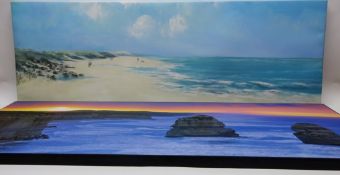 Figures on Beach, colour print on canvas after Anthony Waller 40cm x 120cm and Coastal Scene,