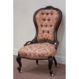 Quality Victorian rosewood nursing chair, spoon back, carved with berries and foliage,