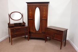 Edwardian inlaid mahogany three piece bedroom suite, W115cm, D50cm,