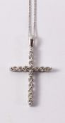 Platinum and diamond cross stamped P950 on white gold chain stamped 18k Condition Report