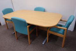 Oak finish rounded rectangular small boardroom table (W200cm x 120cm H73cm) & four Hands of Wycombe