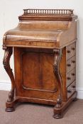 Victorian figured walnut piano top davenport, fitted interior, pop up stationary compartment,