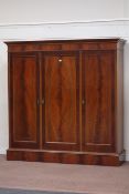 20th century figured mahogany triple wardrobe,