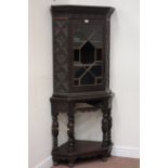 Victorian carved oak corner cabinet on stand, W84cm, D56cm,
