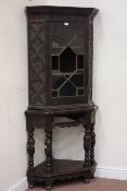 Victorian carved oak corner cabinet on stand, W84cm, D56cm,