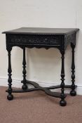 Victorian ebonised carved oak single drawer side table, W69cm, D45cm,