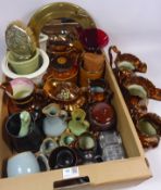 Victorian lustreware, brass porthole mirror, Portmeirion planter, Hornsea teapot,