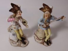 Pair of early 20th Century continental porcelain candle holders in the form of musical figures (2)
