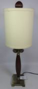 Satin bronze and mahogany finish table lamp with circular cream shade (This item is PAT tested - 5