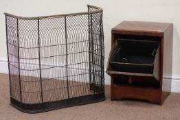 Early 20th century brass and wrought metal spark guard and early 20th century walnut coal box