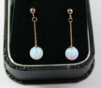 Pair of opal drop ear-rings stamped 375 Condition Report <a href='//www.