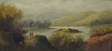 V Magnier (French 19th century): 'Upper Lake Killarney', oil on mahogany panel signed,
