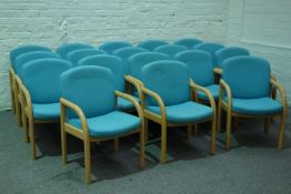 Set eighteen Hands of Wycombe ash framed upholstered boardroom arm chairs