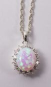 Opal and cubic zirconia cluster pendant necklace stamped 925 Condition Report