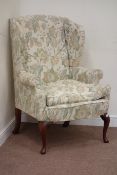 Walnut framed wingback upholstered armchair Condition Report <a href='//www.