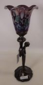 Art Nouveau style bronzed table lamp with art glass shade Condition Report <a