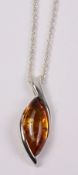 Baltic amber pendant on rope twist chain necklace stamped 925 Condition Report